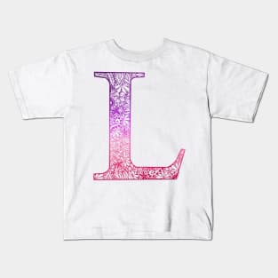 Floral  Letter Capital L Pink Kids T-Shirt